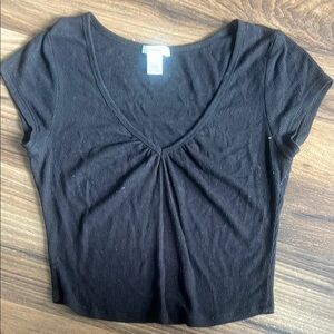 Bozzolo Black Ruched Crop T-Shirt